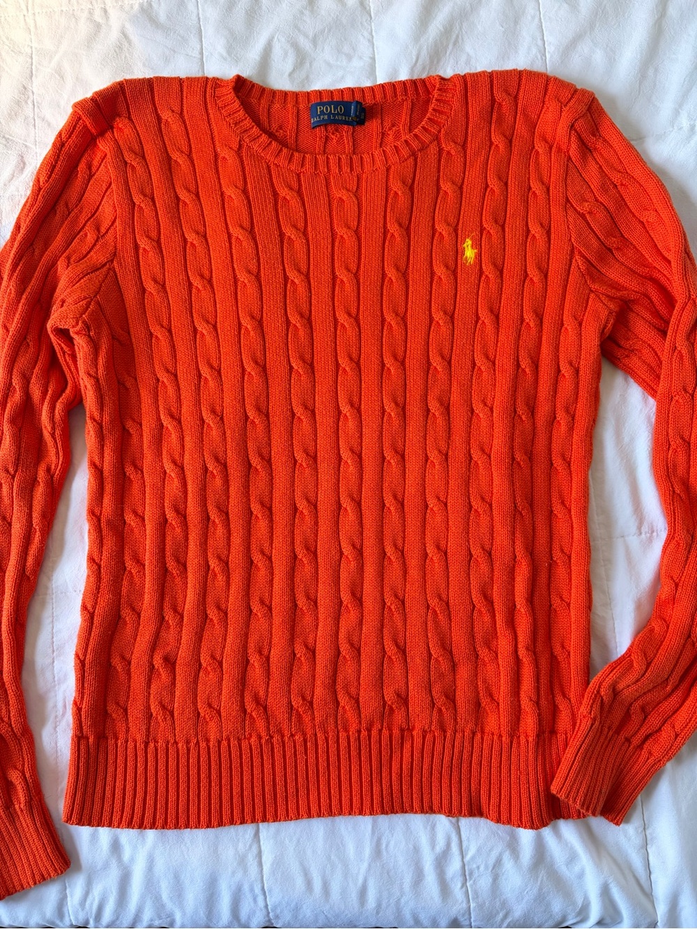 Polo Ralph Lauren Cotton Orange Cable Knit Crewneck Sweater